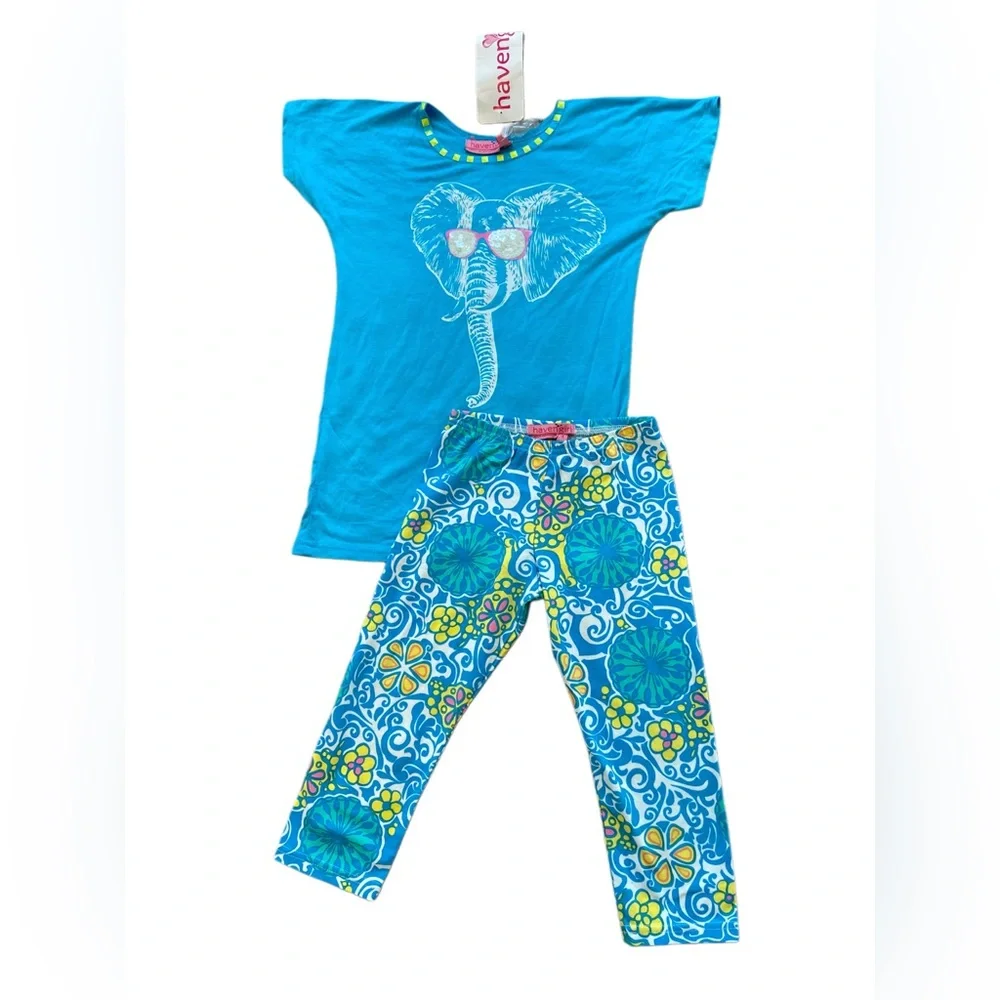 NEW Haven Girls 2pc Blue Elephan Tee &‎ Leggings 4
